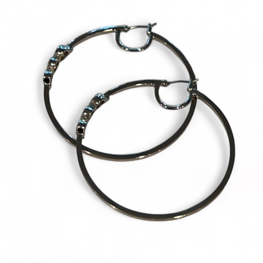 Silver Tone Crystal Bezel Hoop Earrings - Picture 3 of 5